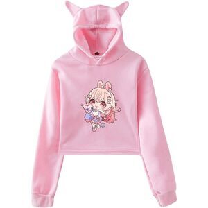 Anime Hoodie Female Cat Ear Hooded Sweatshirts Casual Long Sleeve Crop Top sizeM